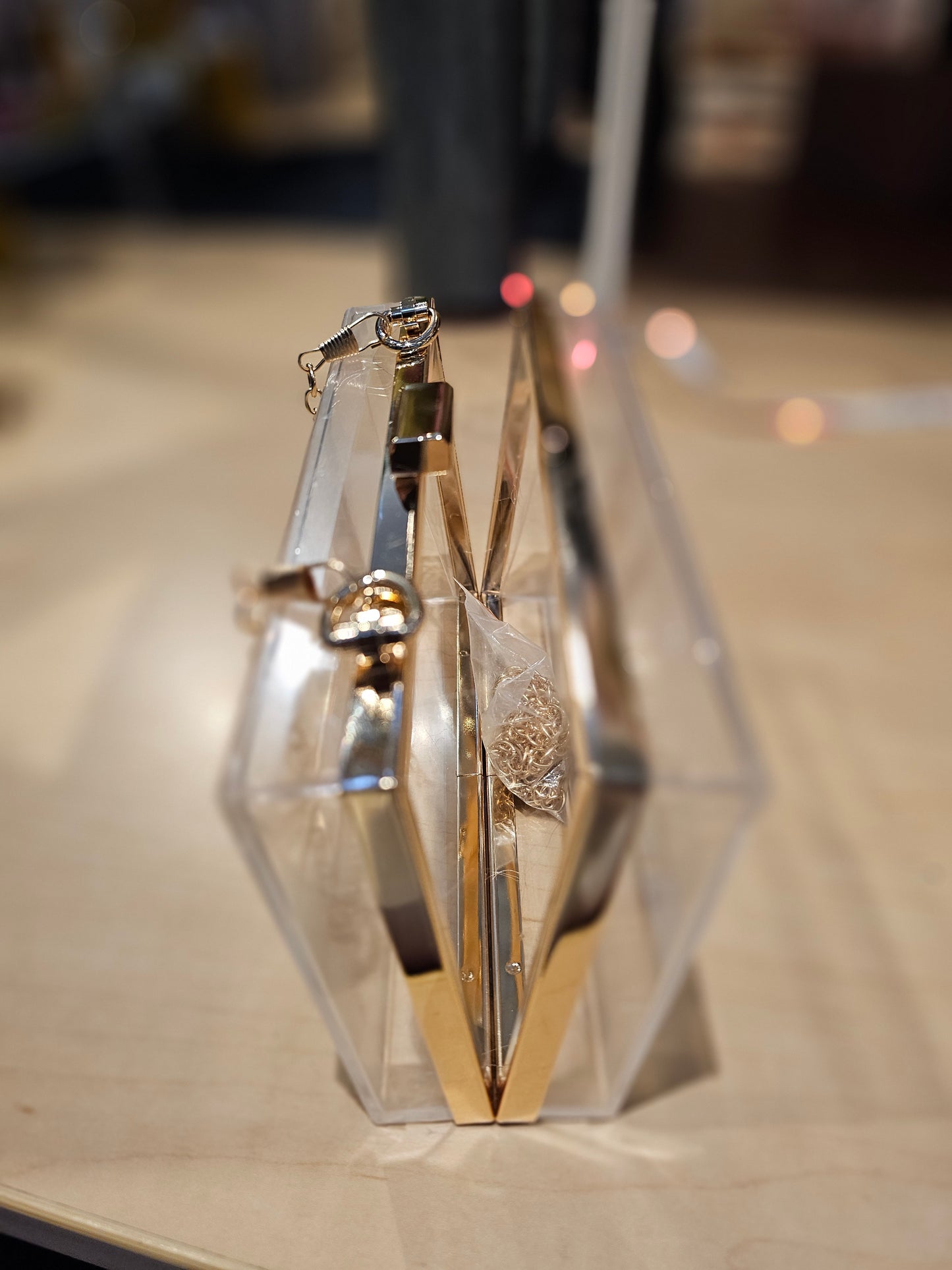 Clear Acrylic Box Clutch with gold trim