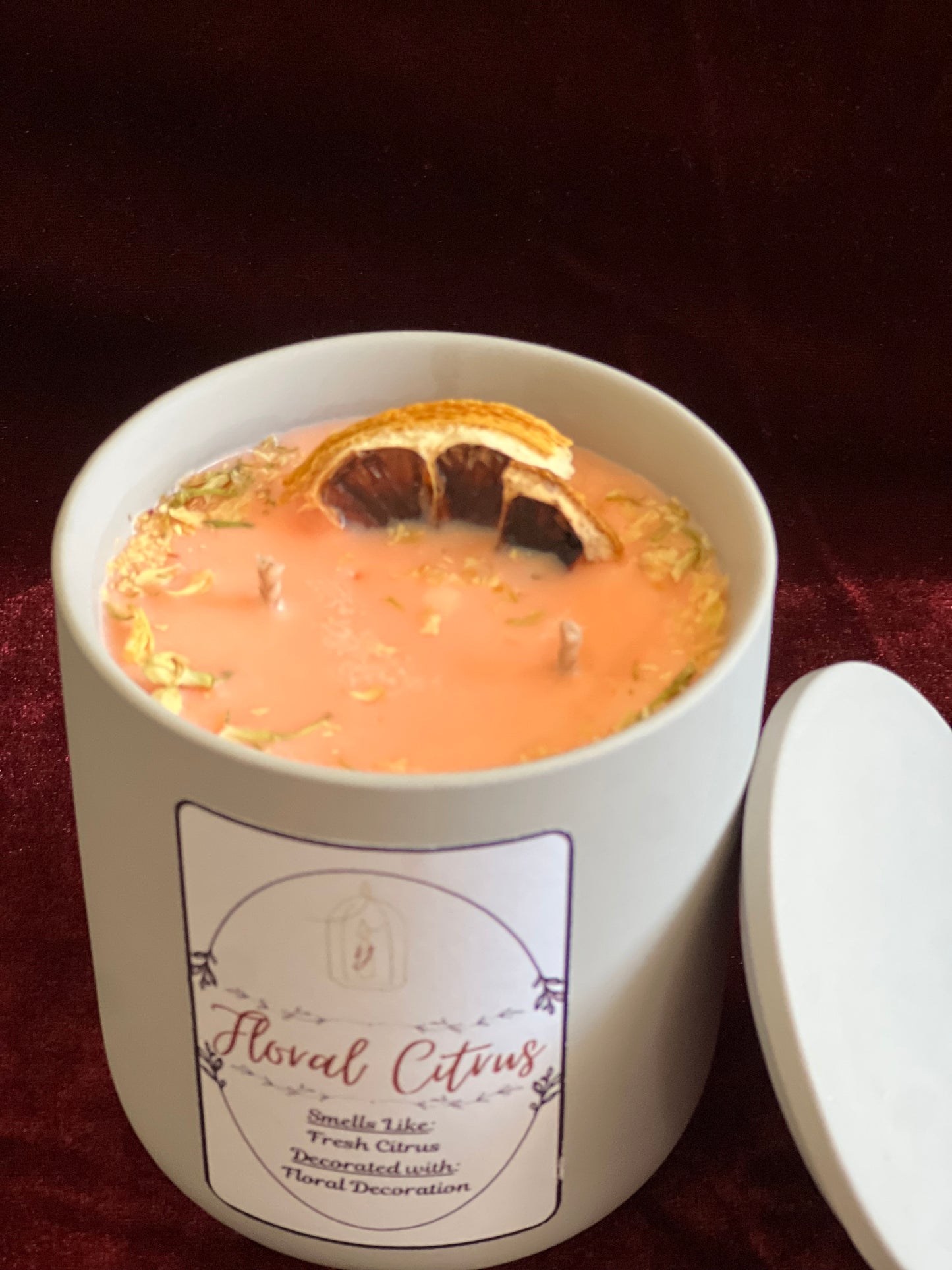 Floral Citrus Luxury Candle - side view - R&W Aesthetics