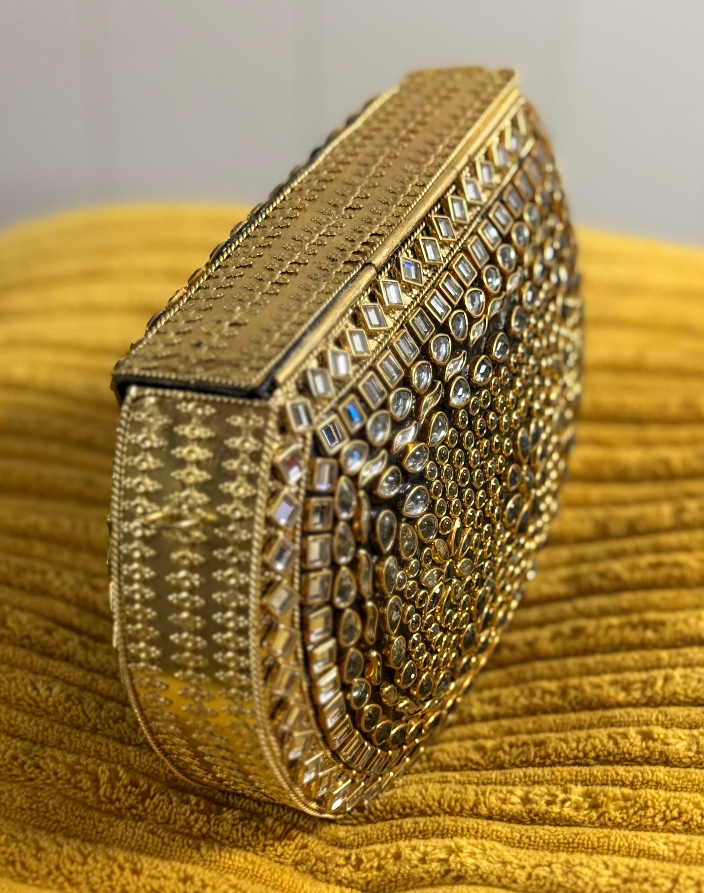 Sona | Large Handmade Kundan Clutch - open view - R&W Aesthetics