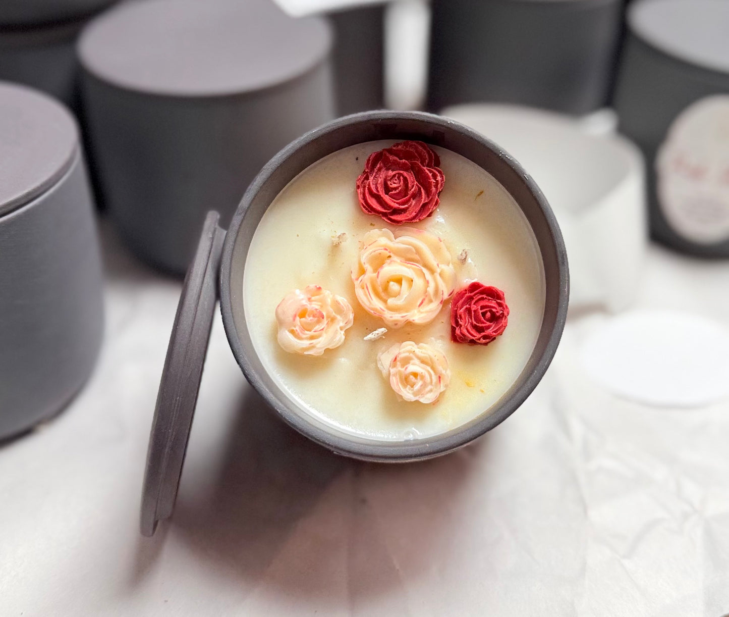 Golden Rose Luxury Candle - open view - R&W Aesthetics
