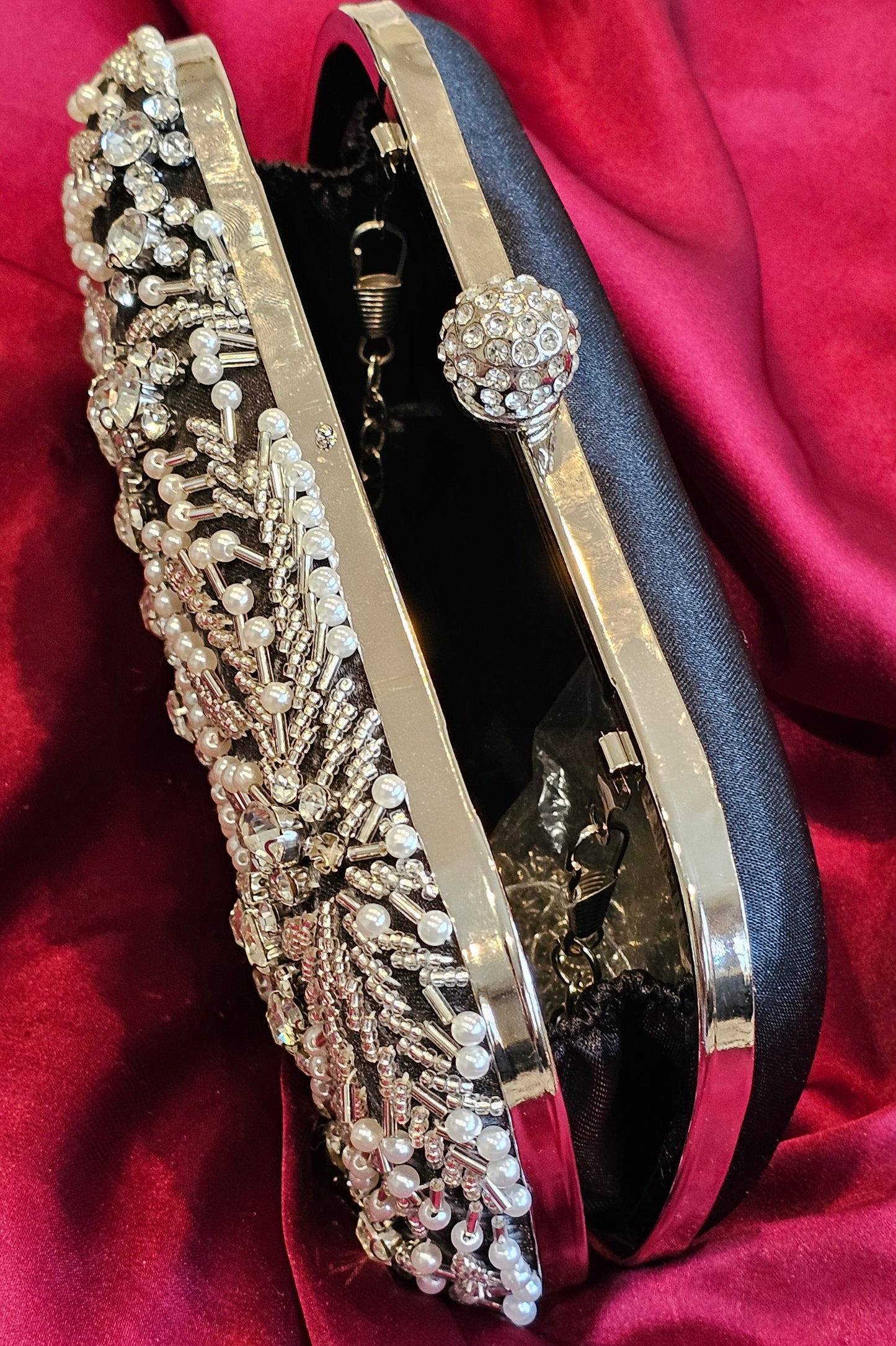 Black woven evening bag