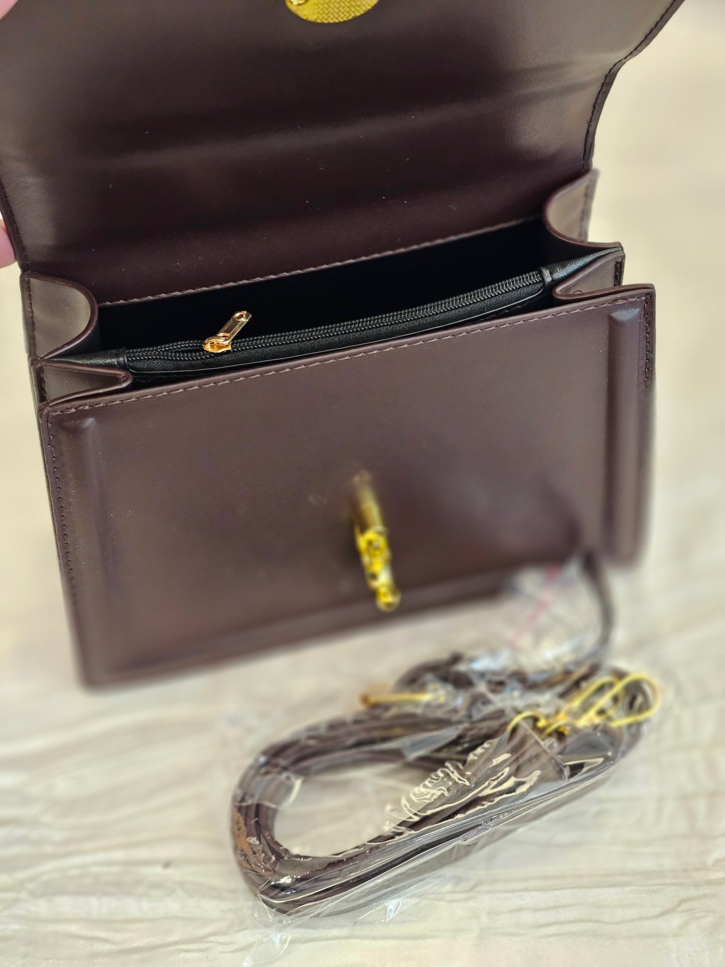 Coffee Leather Crossbody Bag