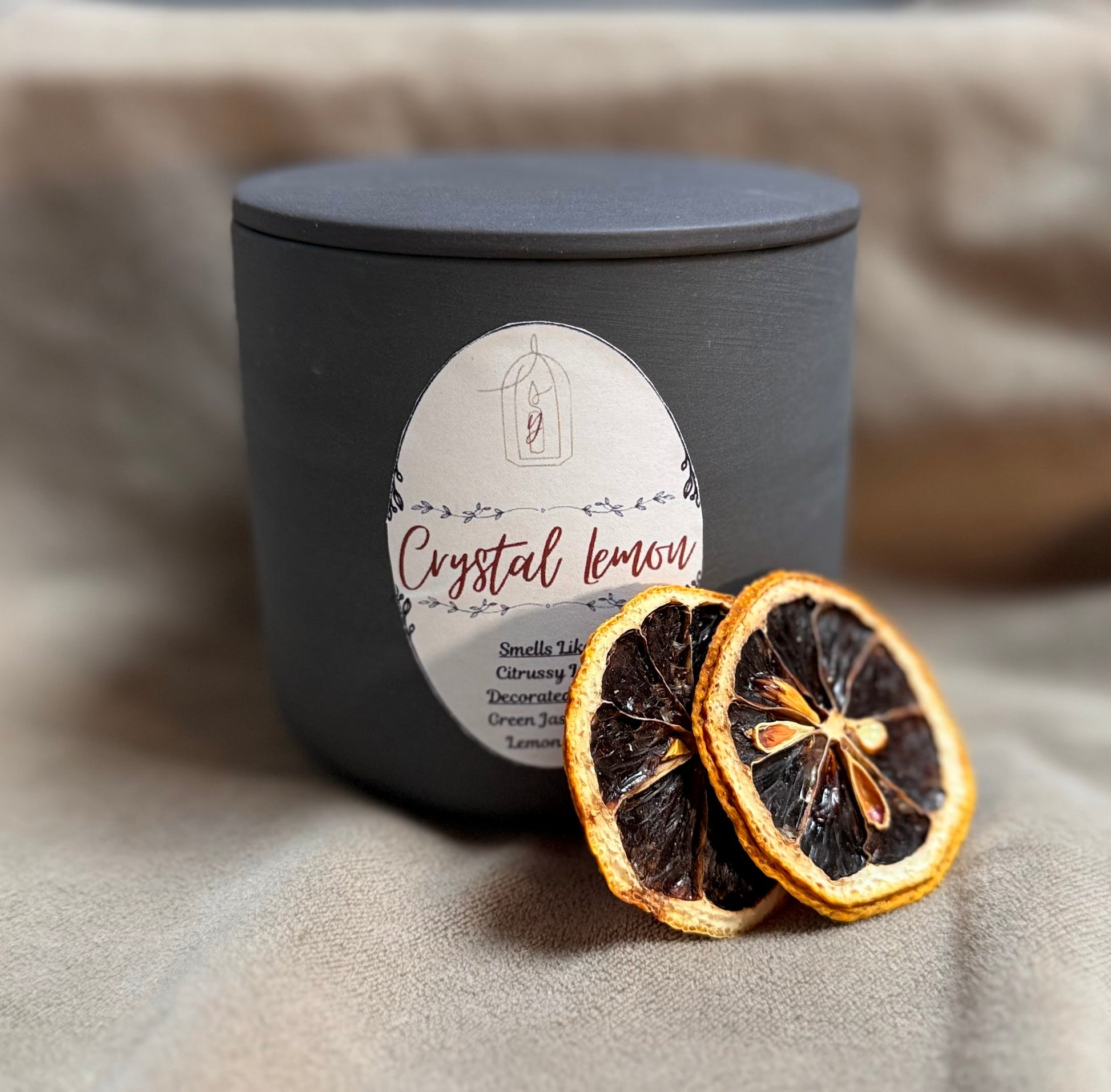 Crystal Lemon Luxury Candle - front view - R&W Aesthetics