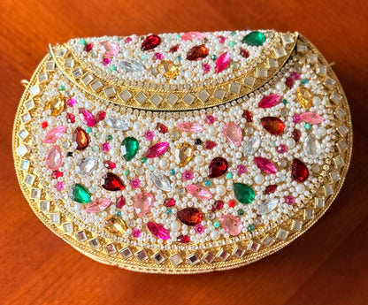 Sahil | Large Handmade Kundan Clutch - detail view - R&W Aesthetics