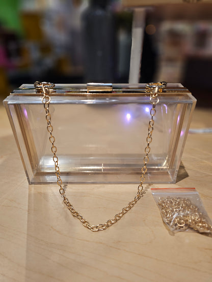 Clear Acrylic Box Clutch with gold trim