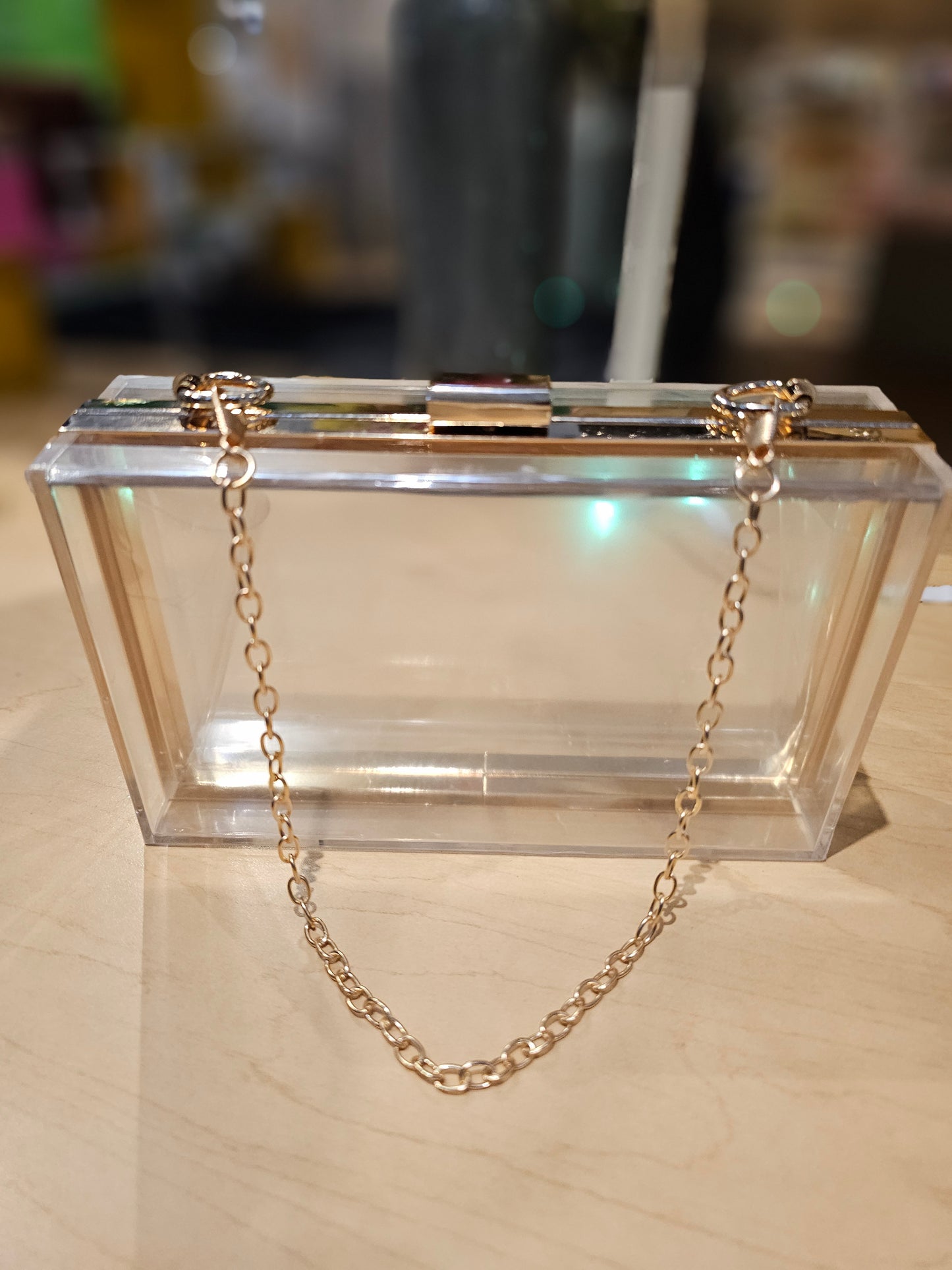 Clear Acrylic Box Clutch with gold trim