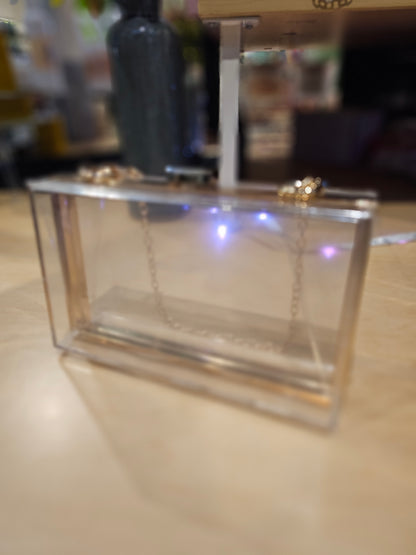 Clear Acrylic Box Clutch with gold trim