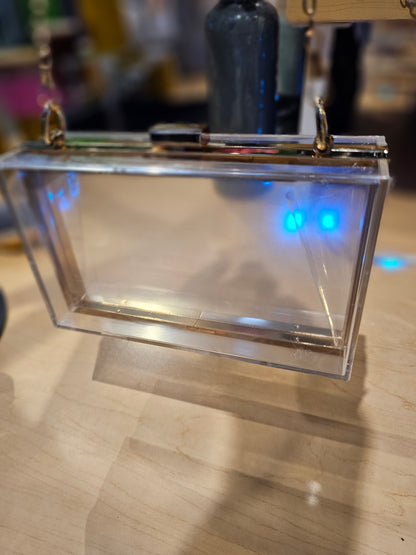 Clear Acrylic Box Clutch with gold trim