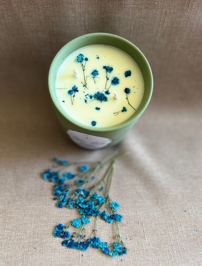 After Rain 2-wicks Luxury Candle with Blue Baby's Breath pressed flower