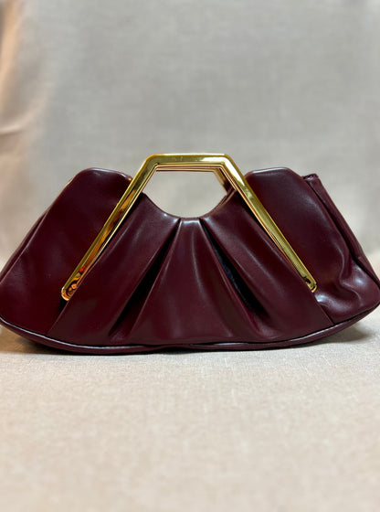 MJ Leather Bag – Unique Soft PU Leather Handbag with Gold Frame Handle - open view - R&W Aesthetics