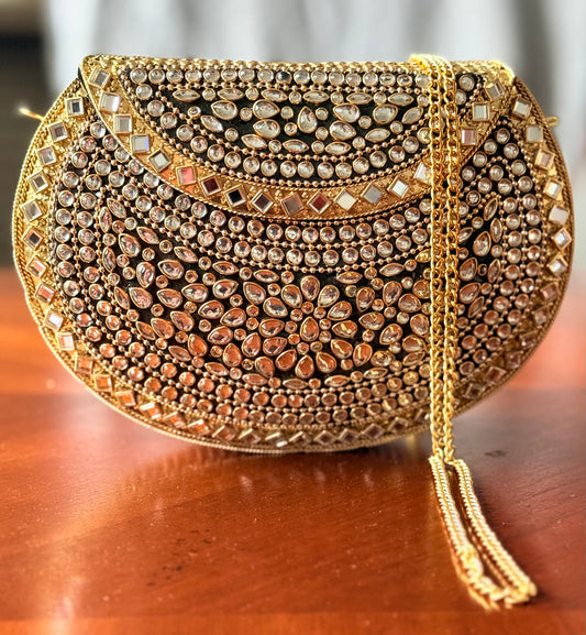 Goldie | Large Handmade Kundan Clutch - front view - R&W Aesthetics
