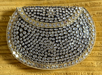 Sona | Large Handmade Kundan Clutch - side view - R&W Aesthetics