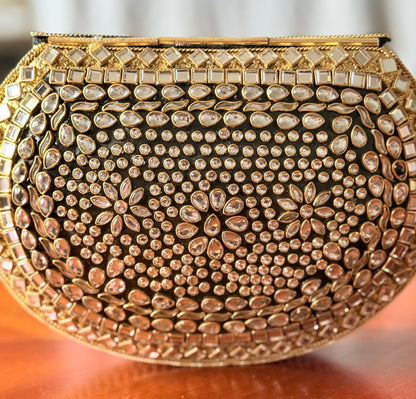 Malika | Large Handmade Kundan Clutch - open view - R&W Aesthetics