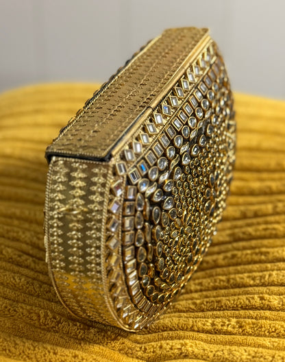 Sona | Large Handmade Kundan Clutch - open view - R&W Aesthetics