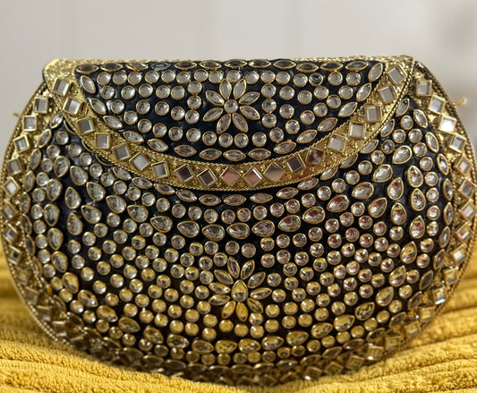 Sona | Large Handmade Kundan Clutch - front view - R&W Aesthetics