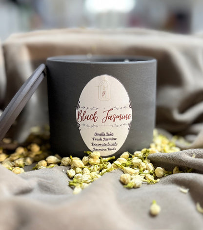 Black Jasmine Luxury Candle - front view - R&W Aesthetics
