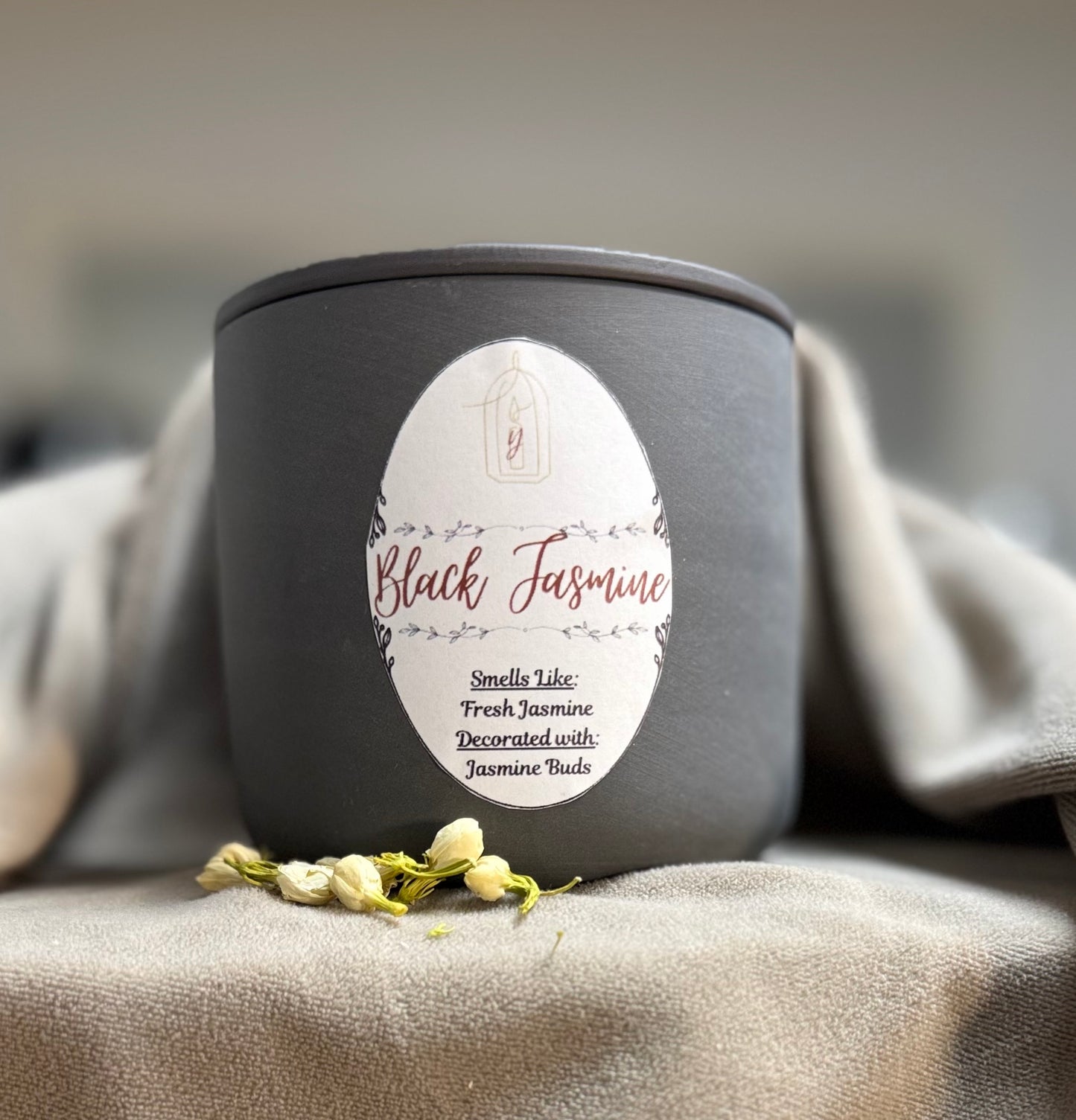 Black Jasmine Luxury Candle - detail view - R&W Aesthetics