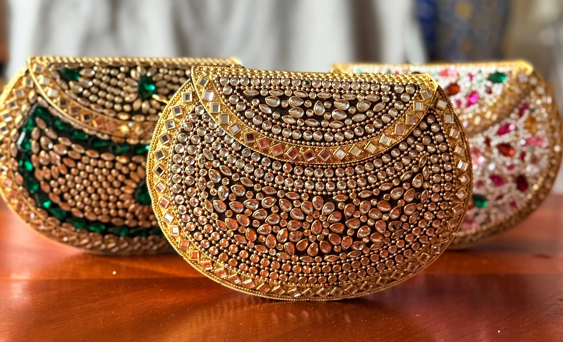 Goldie | Large Handmade Kundan Clutch - close-up - R&W Aesthetics