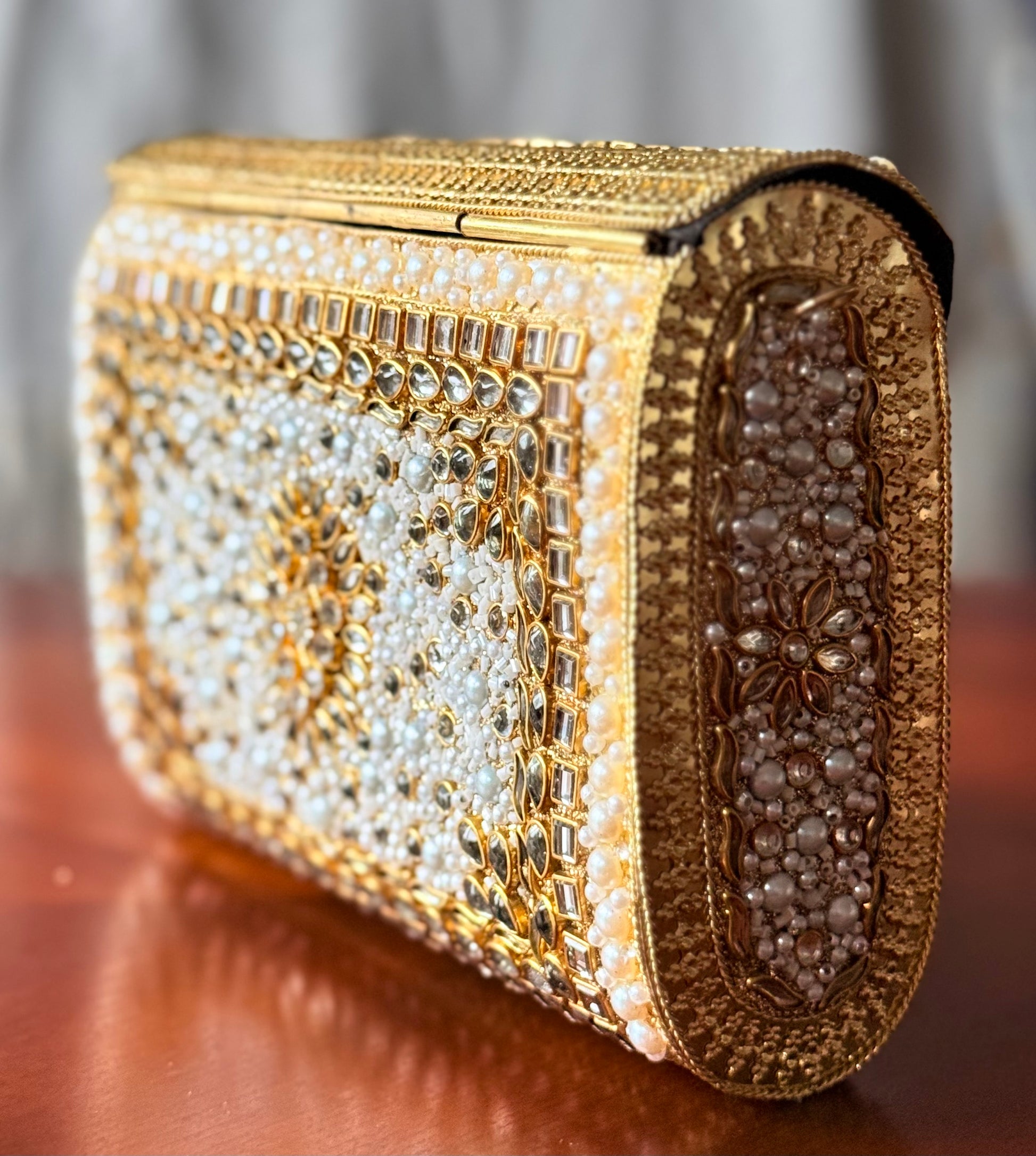Mughal | Large Handmade Kundan Clutch - detail view - R&W Aesthetics