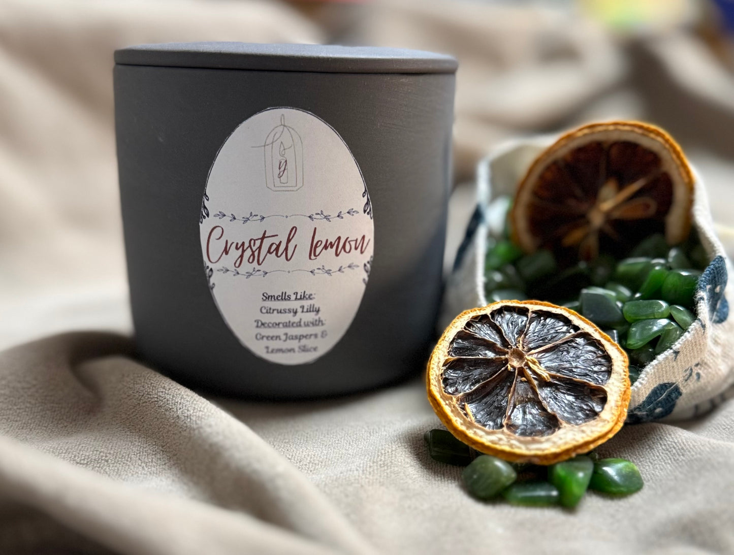 Crystal Lemon Luxury Candle - detail view - R&W Aesthetics
