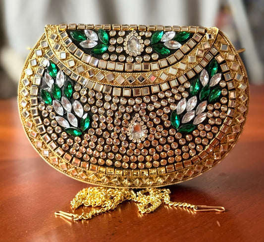 Malika | Large Handmade Kundan Clutch - front view - R&W Aesthetics