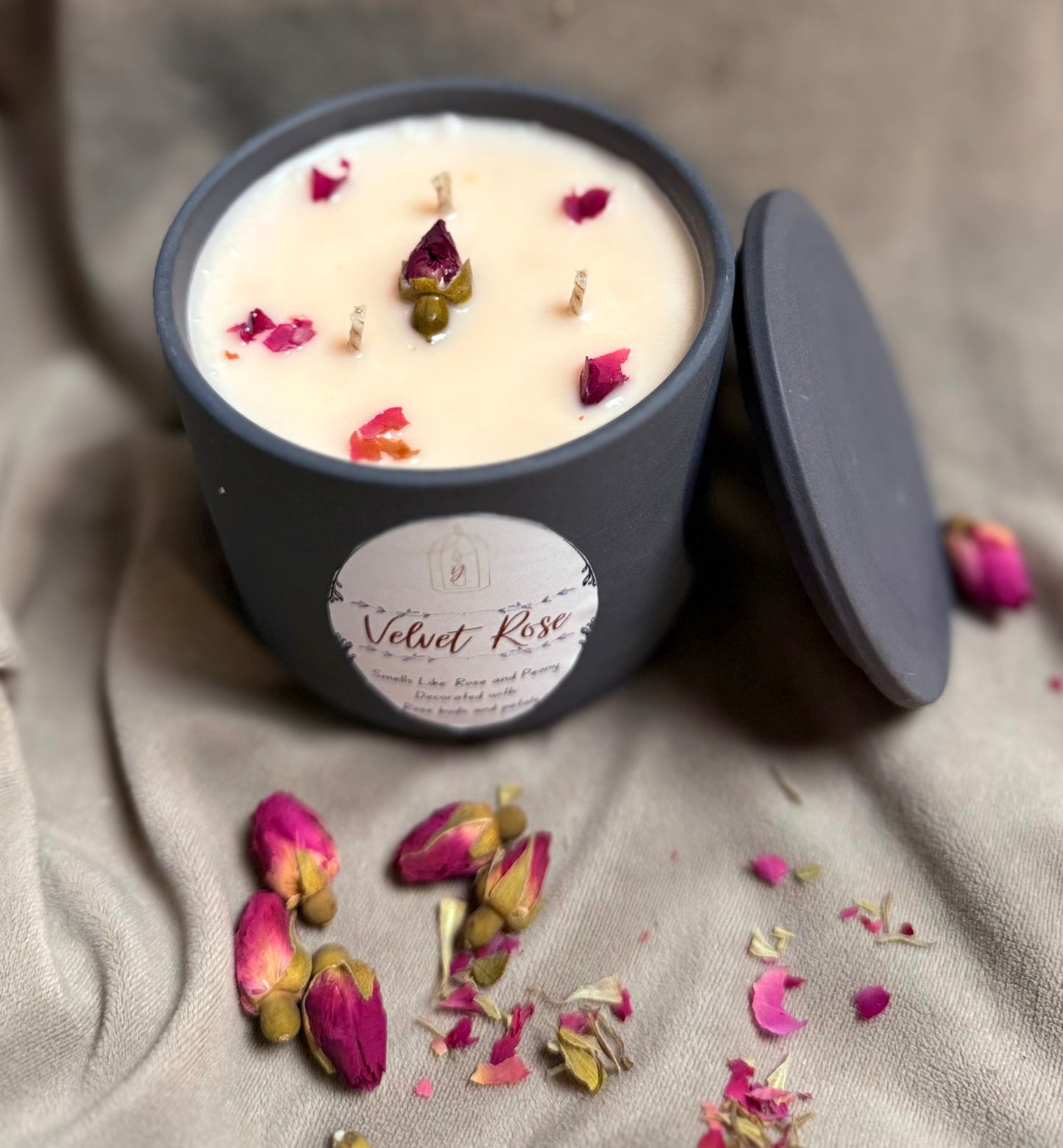 Velvet Rose - Luxury Scented Candle | 3-wicks - open view - R&W Aesthetics