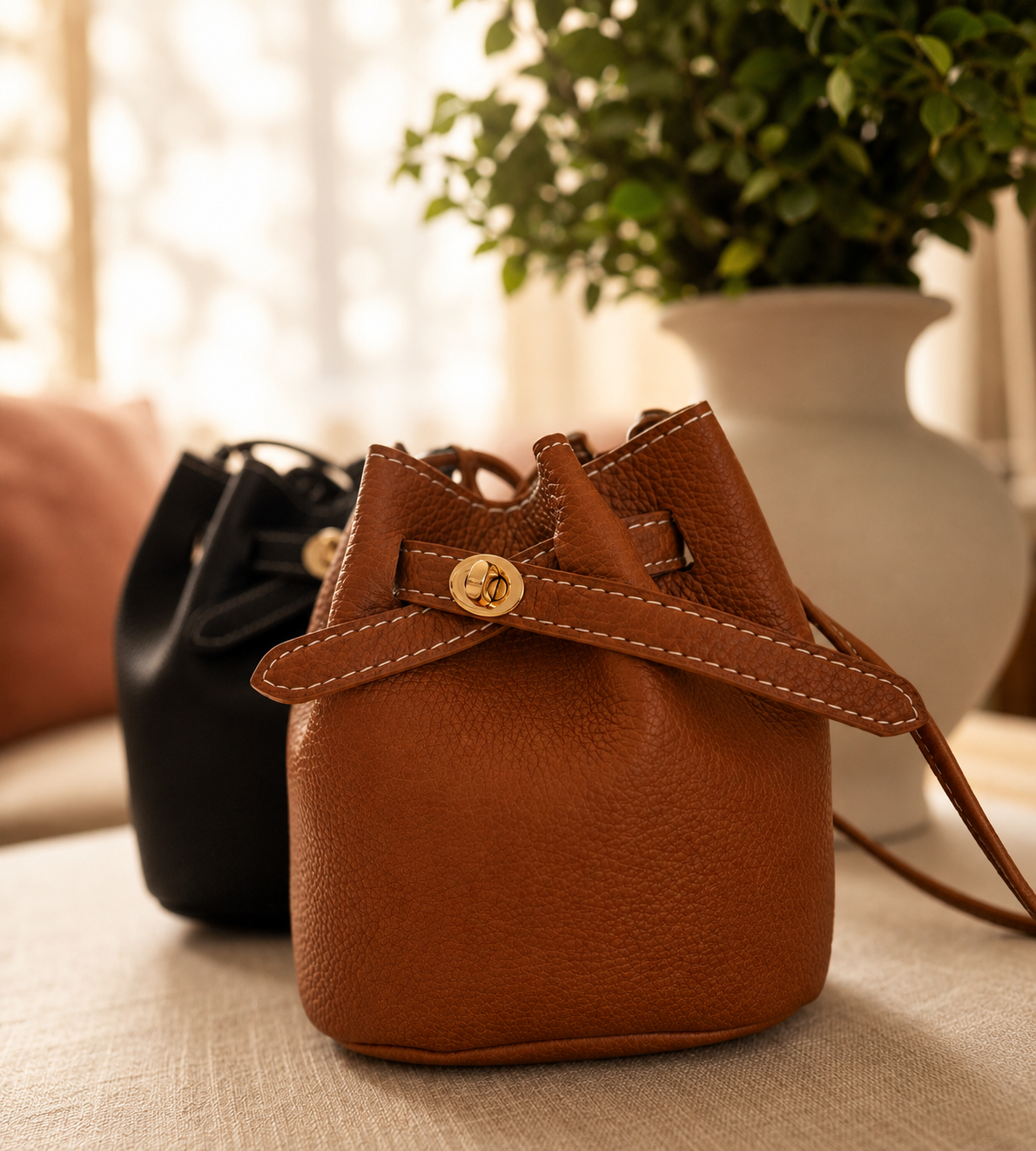 Luna | Leather Bucket Bag