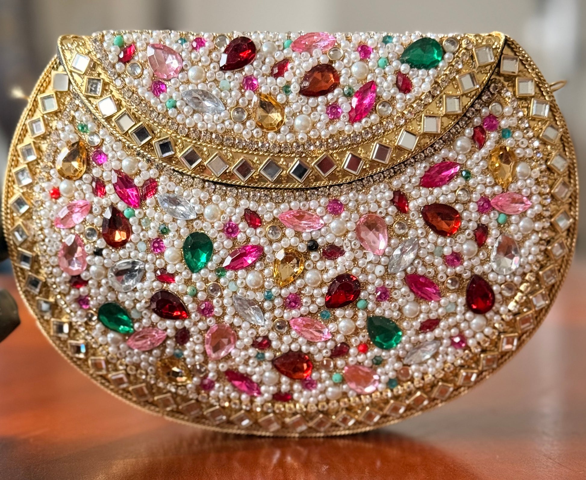 Sahil | Large Handmade Kundan Clutch - side view - R&W Aesthetics