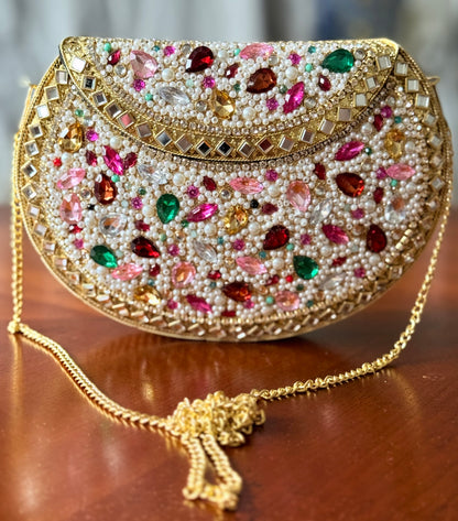Sahil | Large Handmade Kundan Clutch - front view - R&W Aesthetics