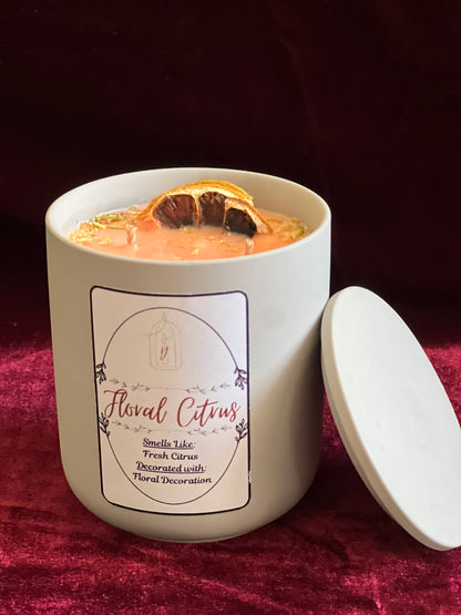 Floral Citrus Luxury Candle - front view - R&W Aesthetics