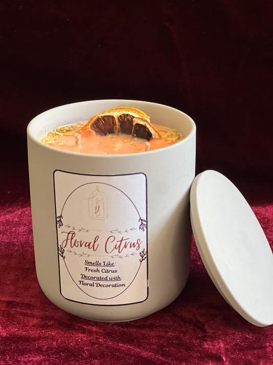 Floral Citrus Luxury Candle - front view - R&W Aesthetics