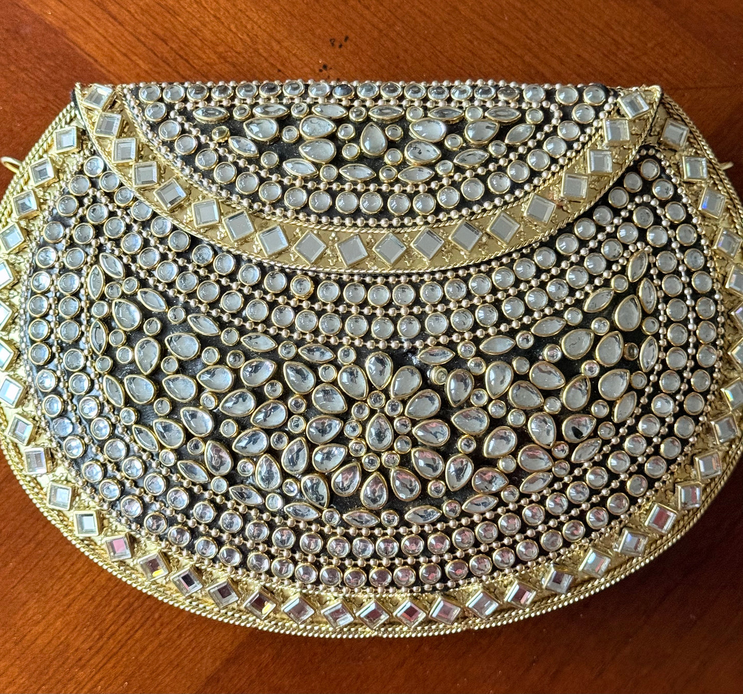 Goldie | Large Handmade Kundan Clutch - side view - R&W Aesthetics