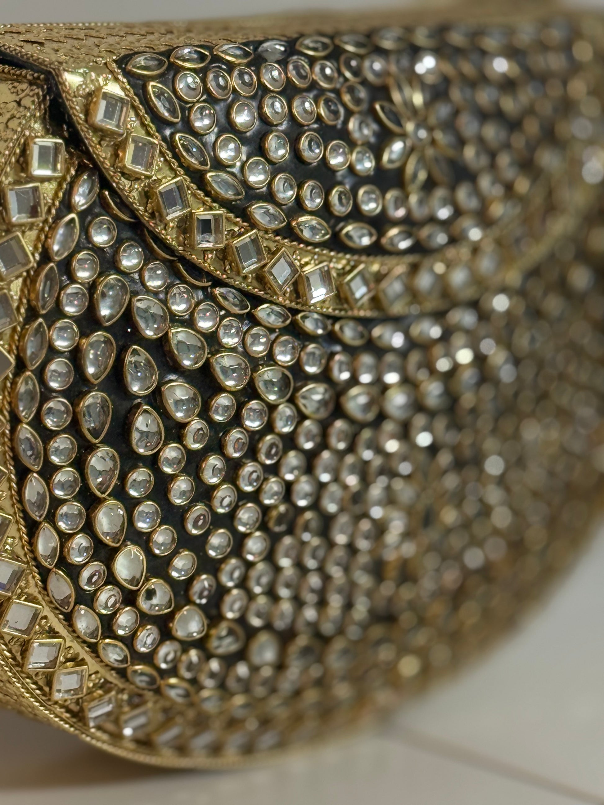 Sona | Large Handmade Kundan Clutch - detail view - R&W Aesthetics