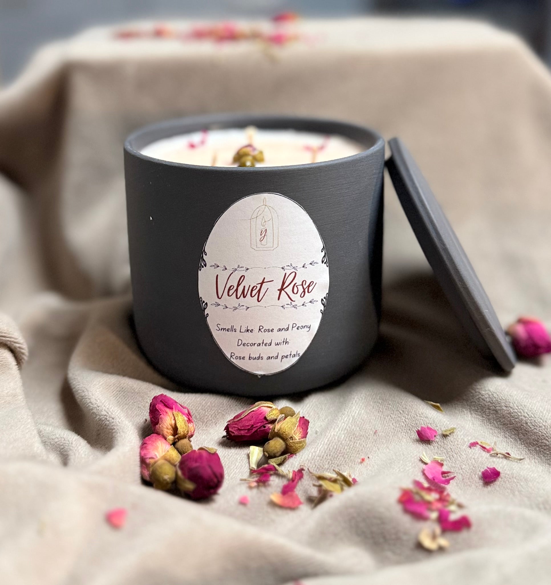 Velvet Rose - Luxury Scented Candle | 3-wicks - front view - R&W Aesthetics