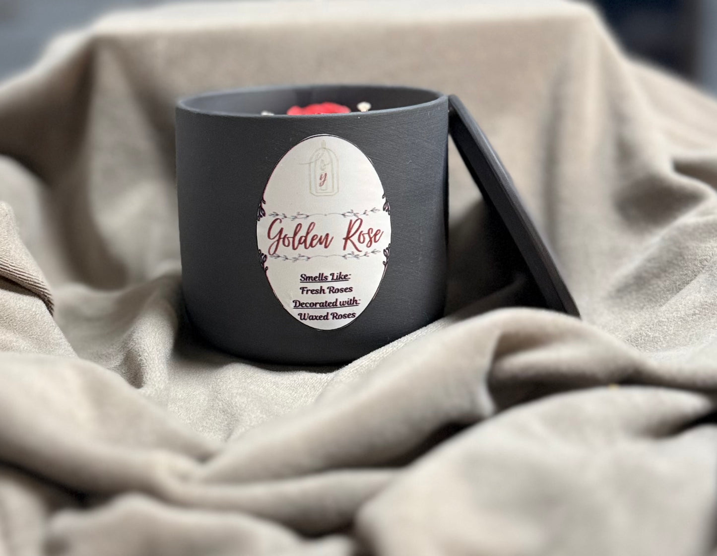 Golden Rose Luxury Candle - detail view - R&W Aesthetics