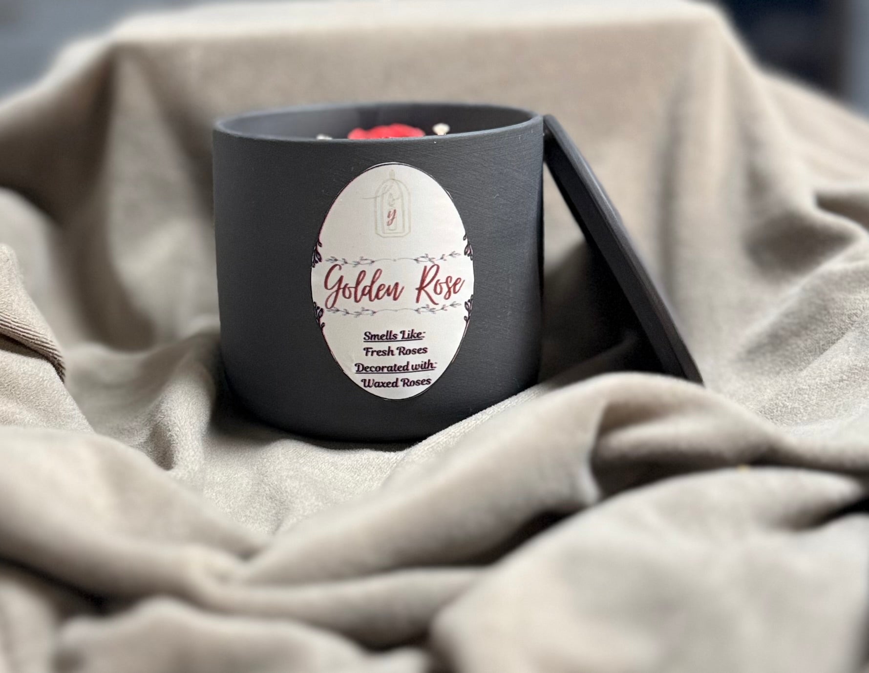 Golden Rose Luxury Candle - detail view - R&W Aesthetics