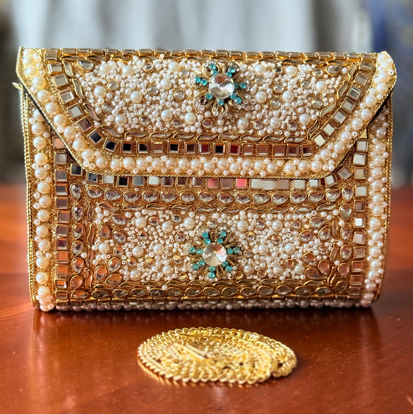 Mughal | Large Handmade Kundan Clutch - front view - R&W Aesthetics
