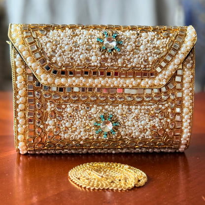 Mughal | Large Handmade Kundan Clutch - front view - R&W Aesthetics