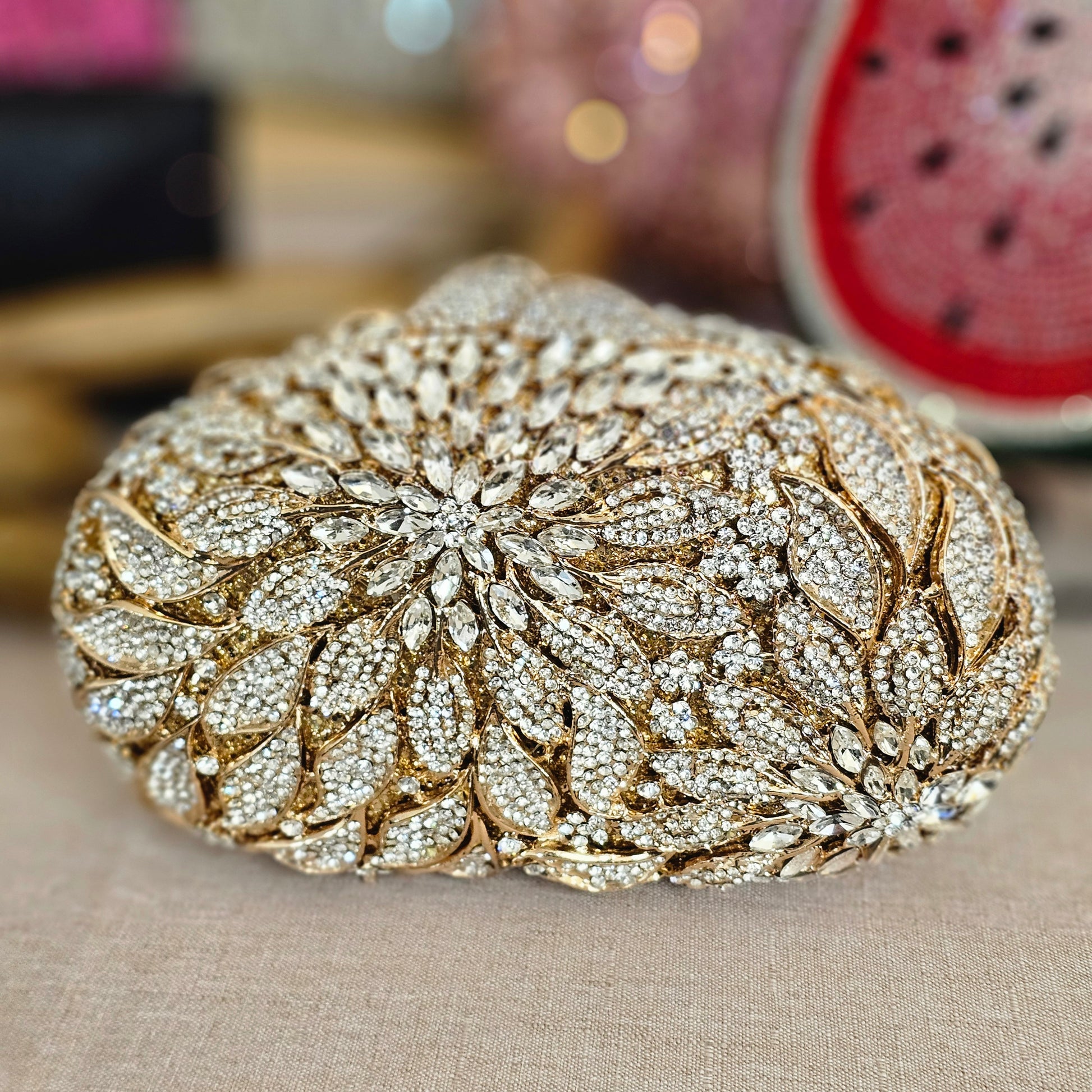 Vines Rhinestones Clutch - front view - R&W Aesthetics