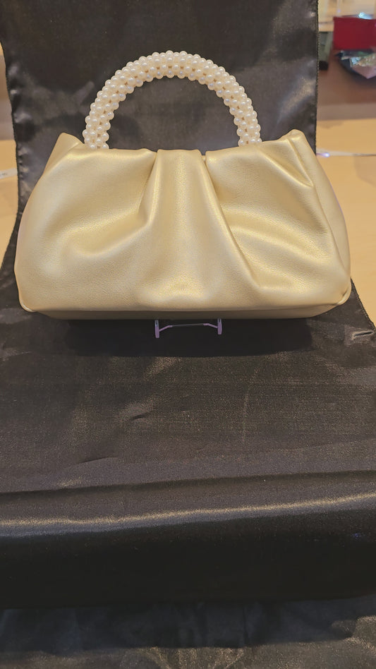 Golden Half Moon Pearl Shoulder Bag