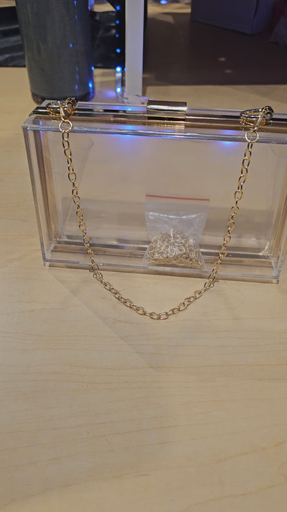 Clear Acrylic Box Clutch with gold trim