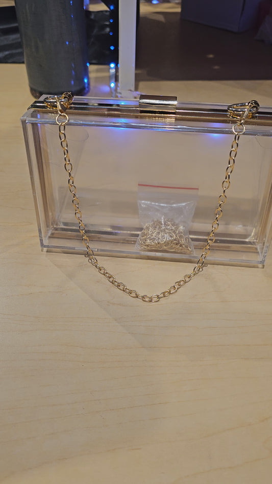 Clear Acrylic Box Clutch with gold trim