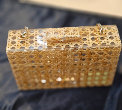 Brown Rattan Acrylic Box Clutch