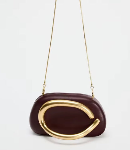 Burgandy Box Leather Clutch
