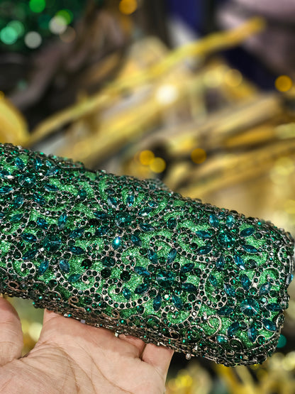Green Floral Diamond Cut Clutch