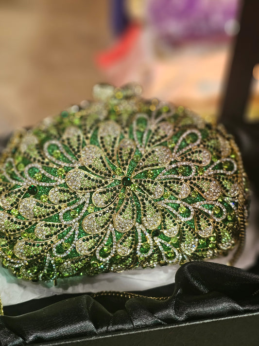 Peacock Green Rhinestone Bridal Clutch