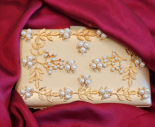 Golden Pearl Beaded Evening Clutch Bag