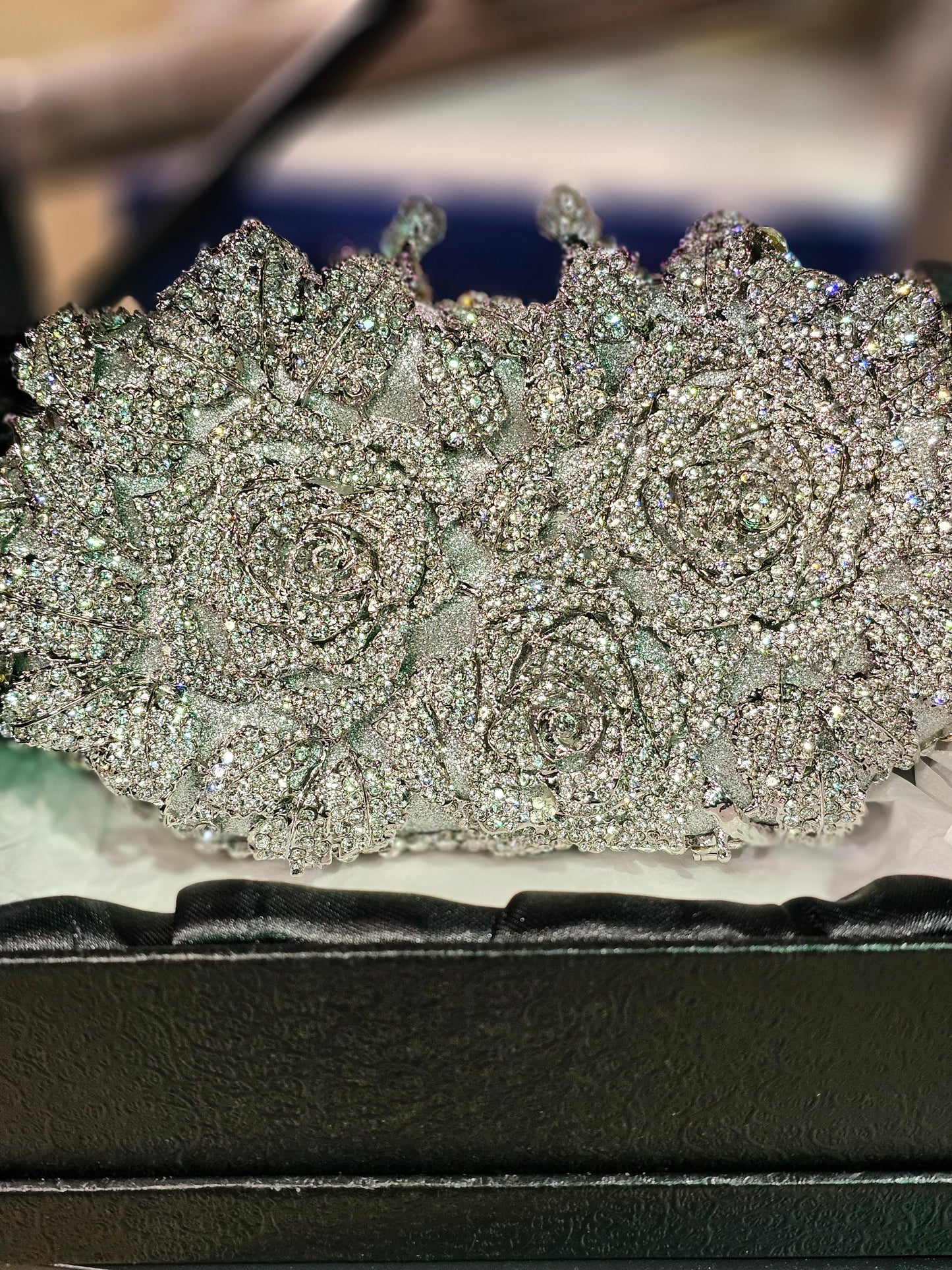 Silver Flowers Luxury Clutch Bridal Bag