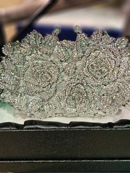 Silver Flowers Luxury Clutch Bridal Bag