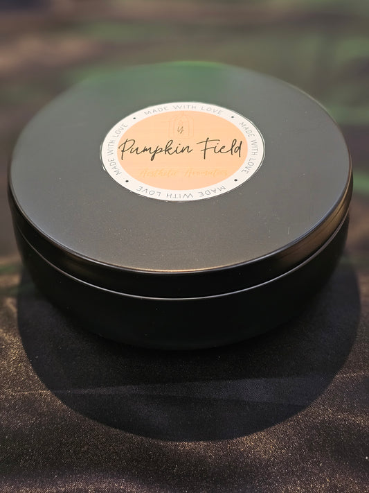 Limited Edition Pumpkin Field 4-wicks Luxury Candle with waxed pumpkins and leaves